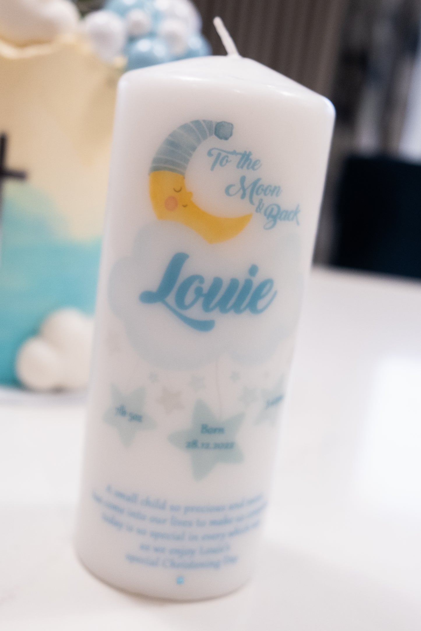 Personalised Moon & Stars Christening Candle
