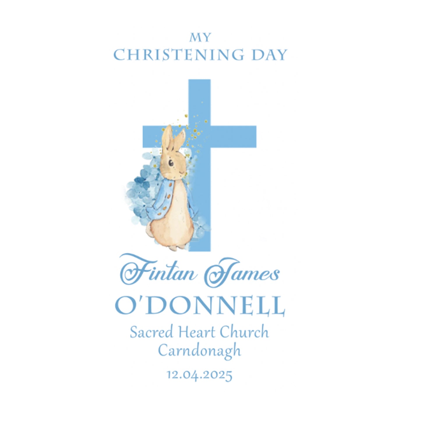 Personalised Peter Rabbit Cross Christening Candle