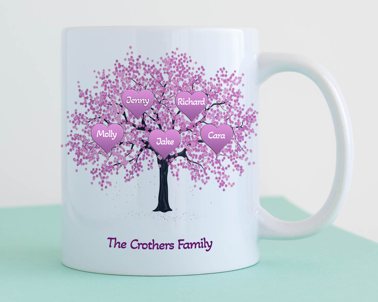 Pink Family Tree Personalised Mug