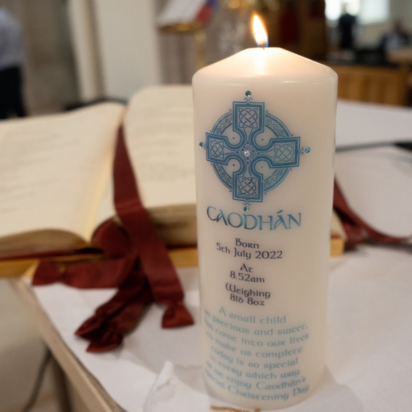 Personalised Christening Candle Celtic with Photo