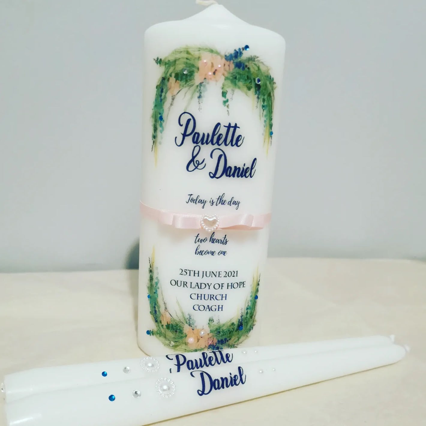 Foliage flowers Personalised Wedding Candles