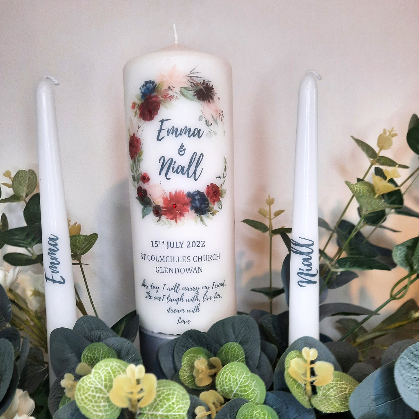 Winter Floral Personalised Wedding Candles