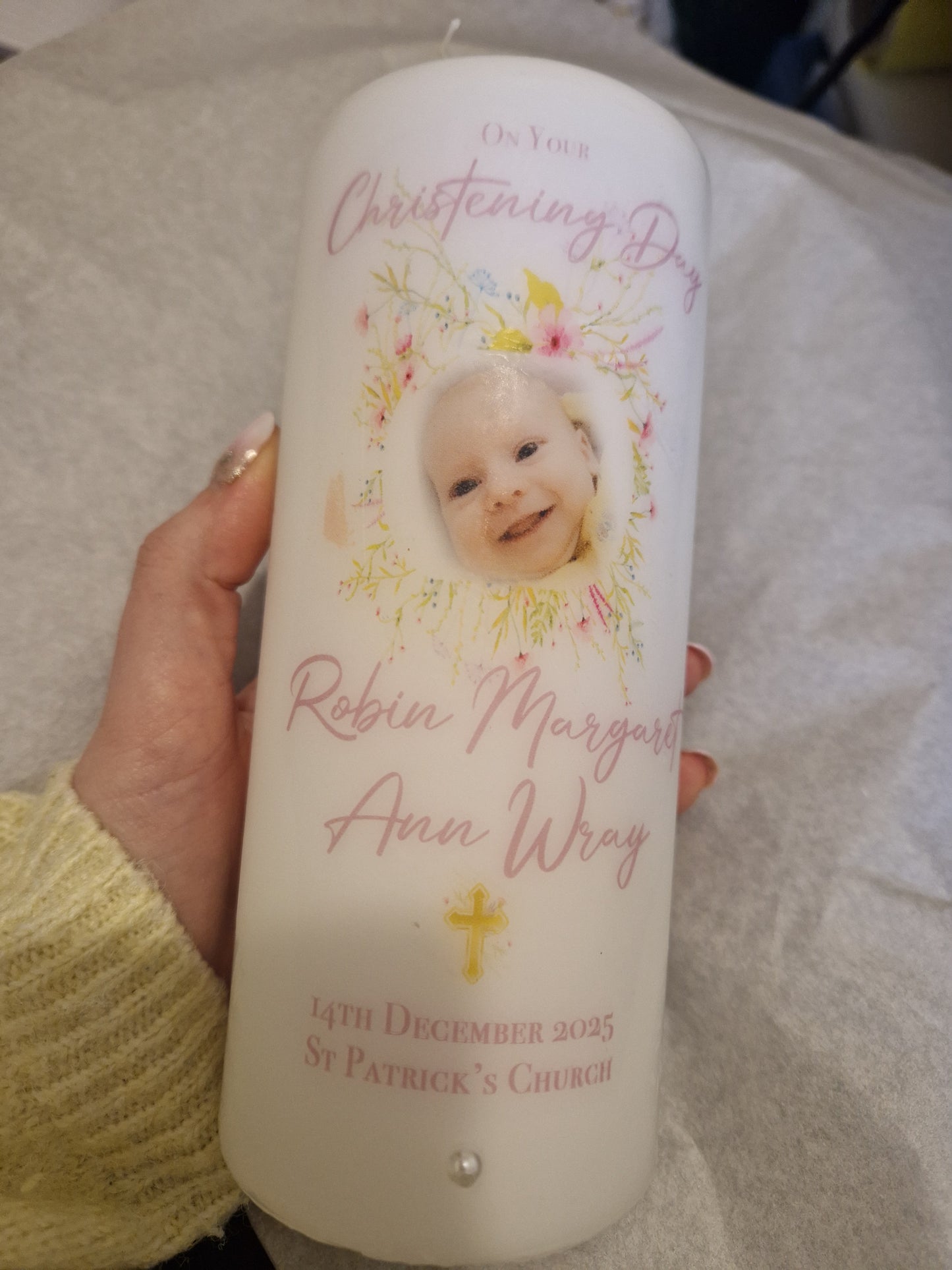 Darcie Personalised Christening Candle