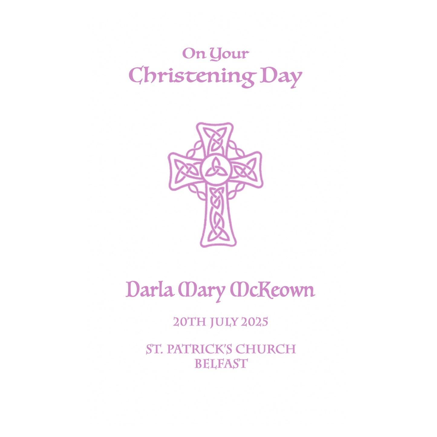 Personalised Christening Candle with Celtic Cross pink