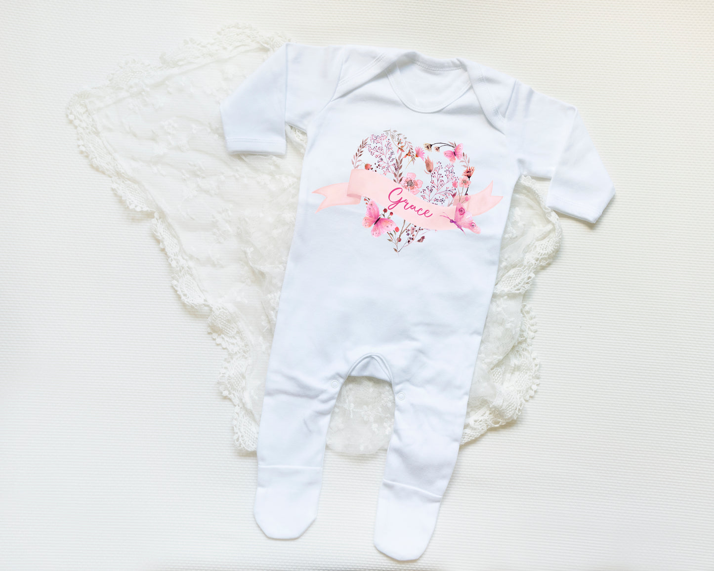 Pink Heart Personalised Babygrow