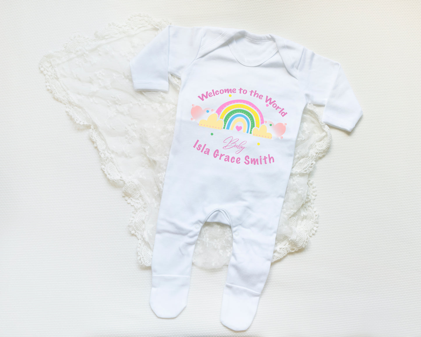 Hello World Rainbow Personalised Babygrow