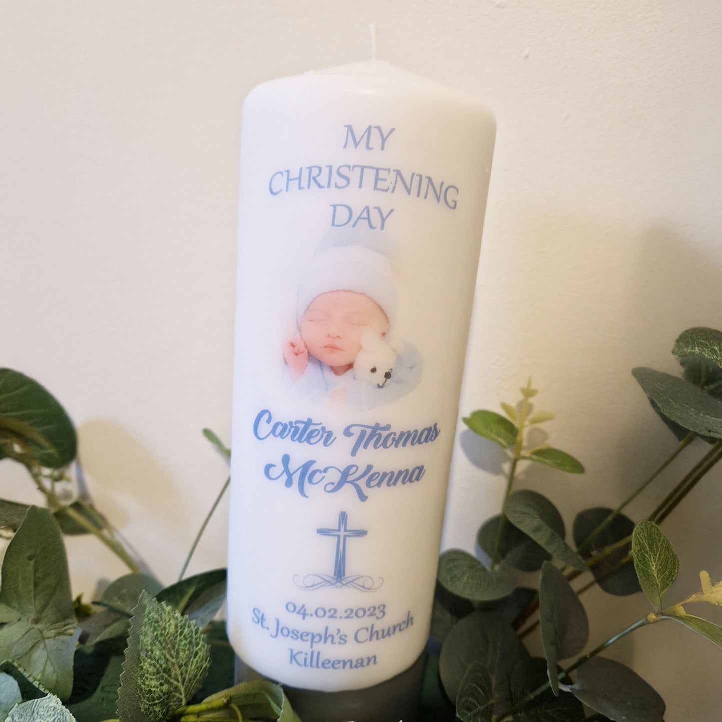 Personalised Christening Candle Swirl Cross with Photo (Copy)