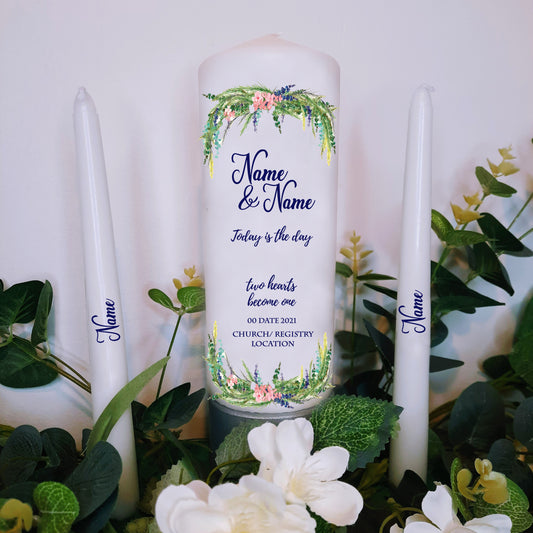 Foliage flowers Personalised Wedding Candles