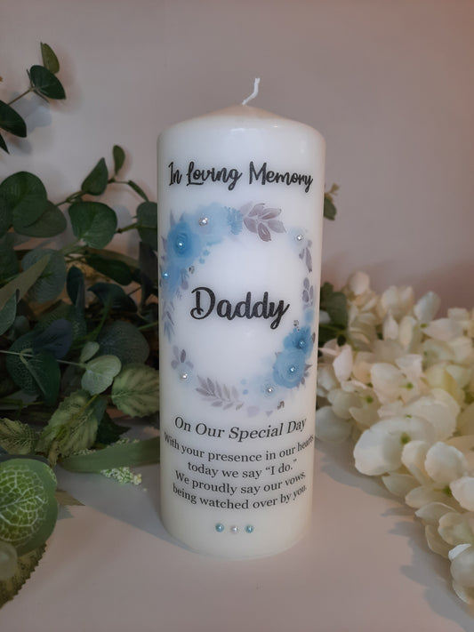 Personalised Memorial Candle blue florals