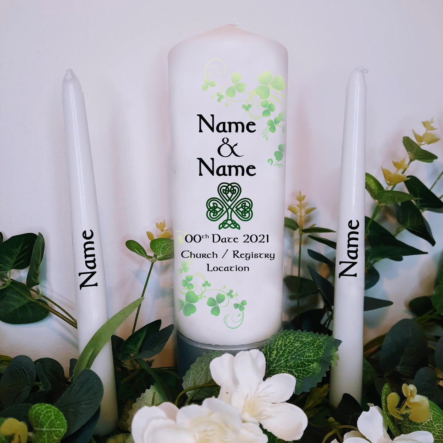 Shamrock Personalised Wedding Candles